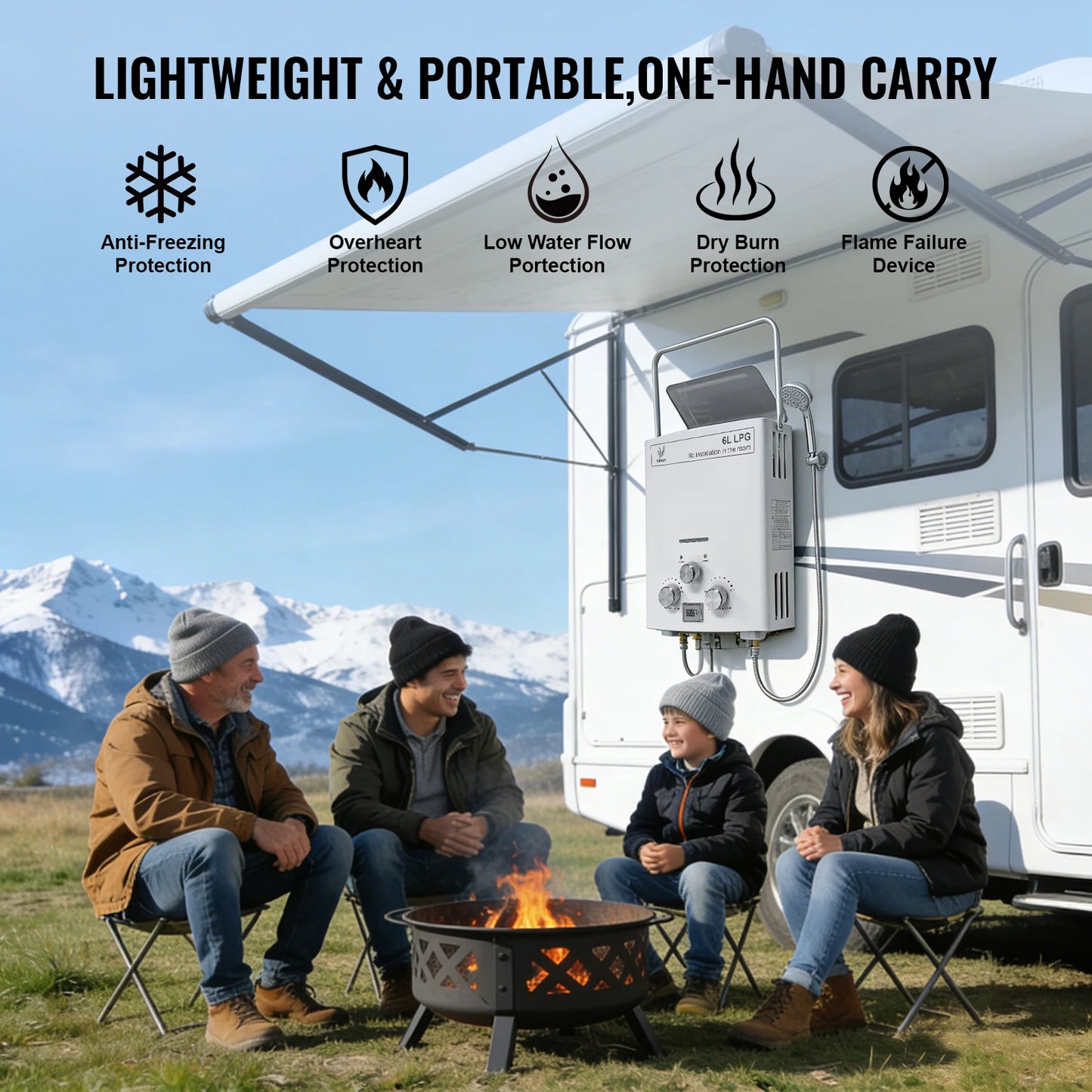 LPG Gas Water Heater Portable Tankless Boiler For Camping