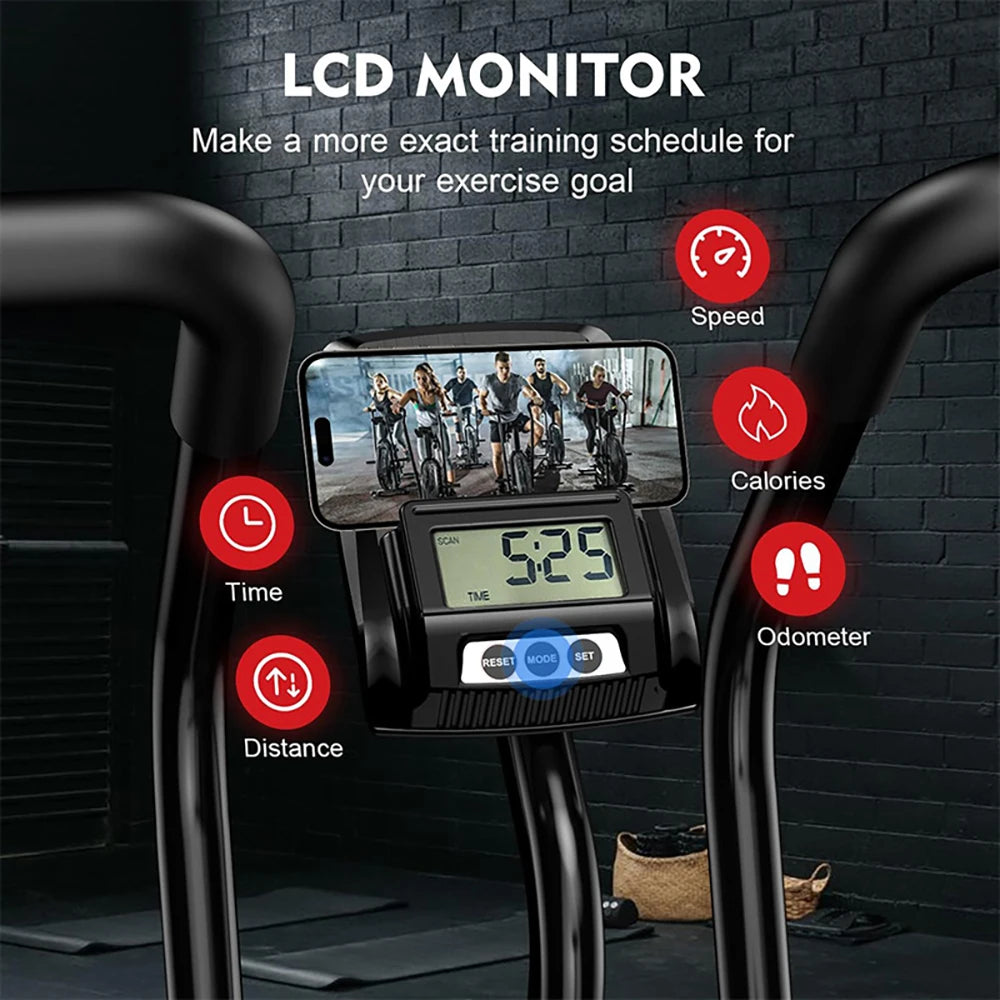 Pooboo Air-Resistance Exercise Fan Bike, Air Bike with Dual Acction Handlebars&Dual-Layer Transmission System, Stationary Bike with APP Connection for Home Gym HIIT Cardio Full Body Workout