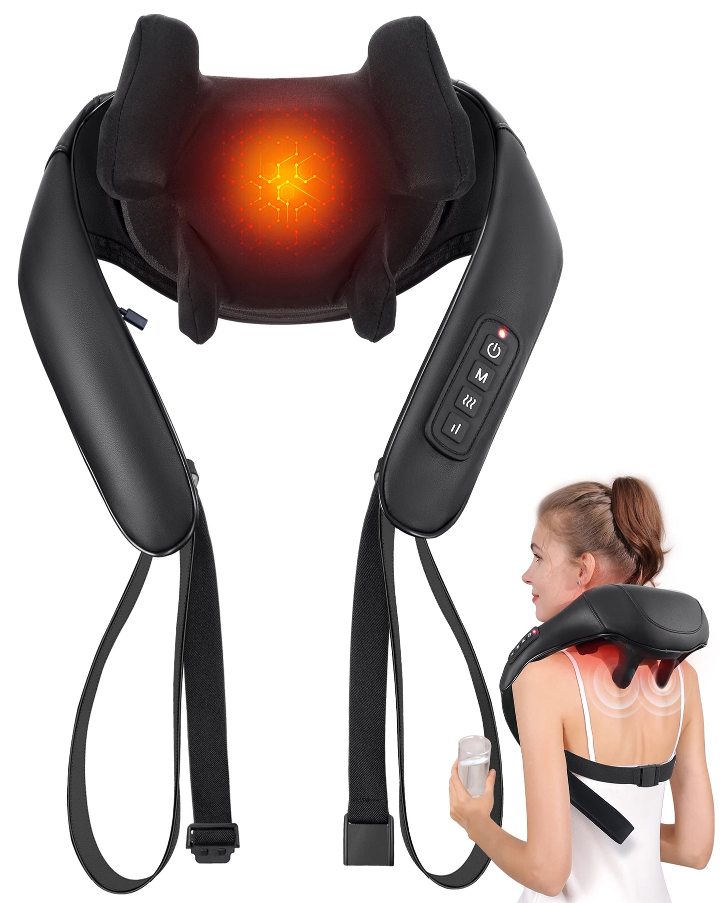 MASGRE Shiatsu Back Neck Massager With Heat Cordless 3D Kneading