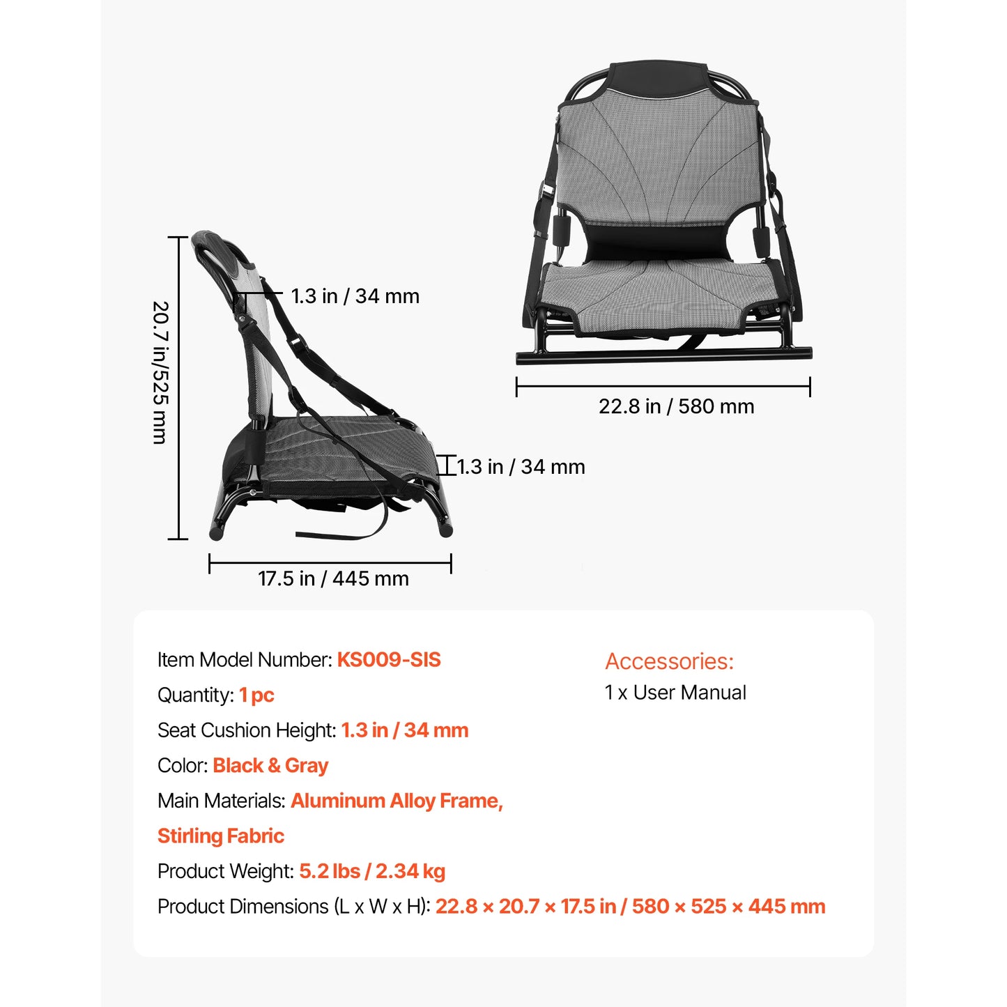 SucceBuy Adjustable Kayak Seat With Aluminum Alloy Frame