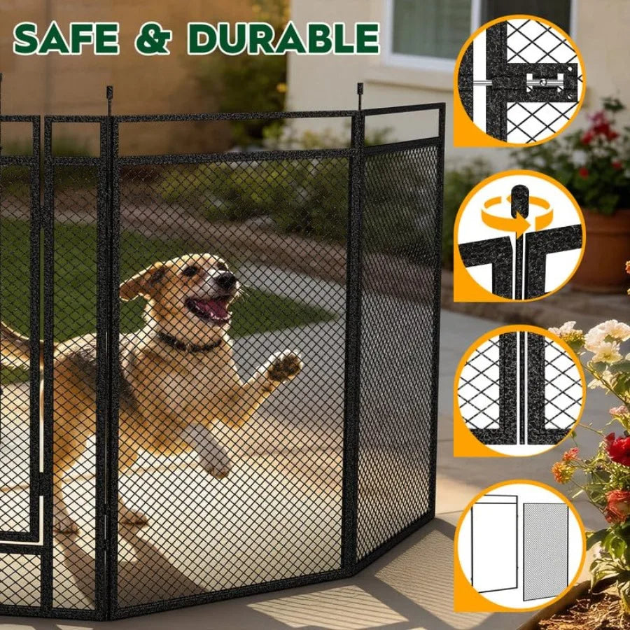 Dog Playpen With Safety Mesh 32 Inch Height 8 Panels Portable Indoor Outdoor Kennel For Camping RV