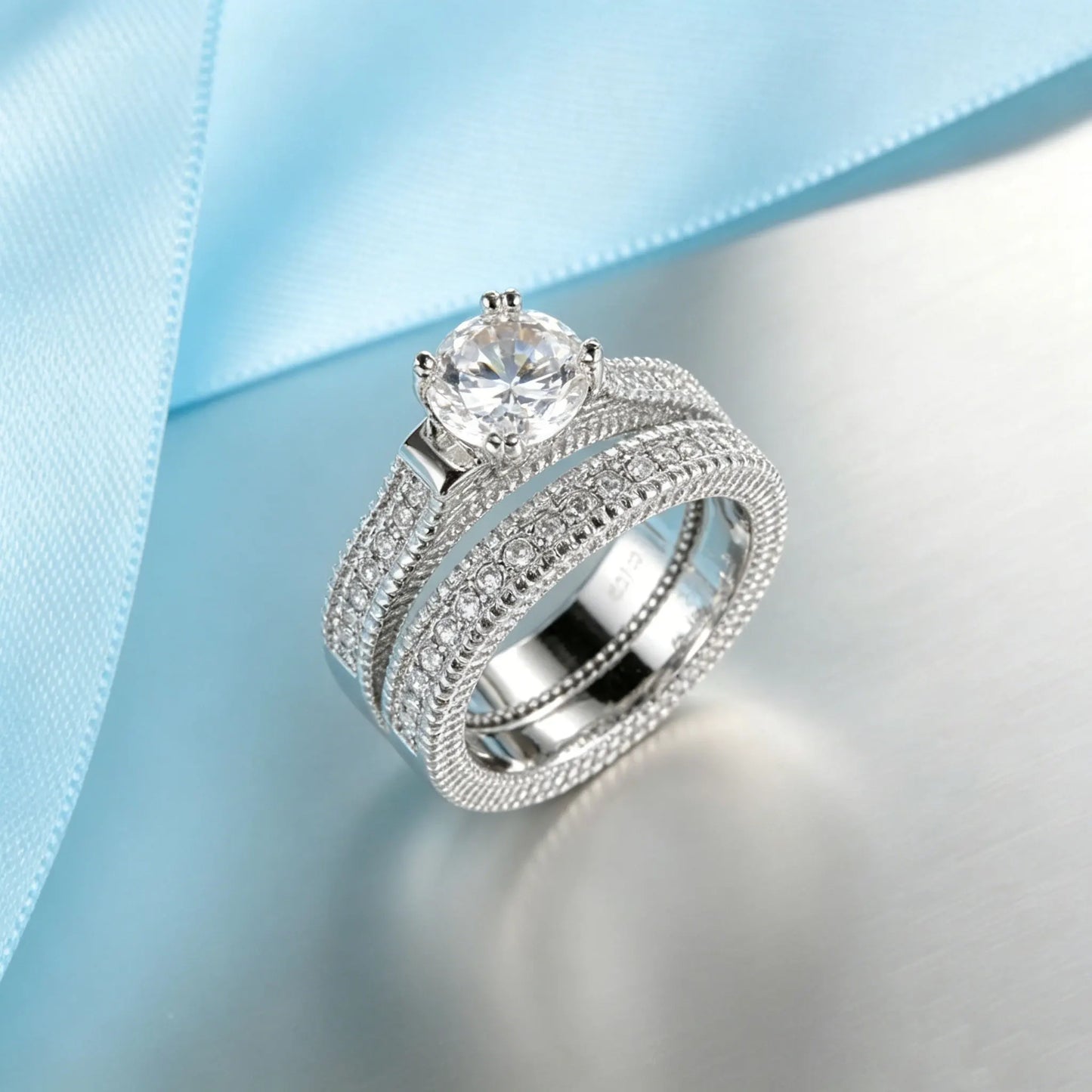 Lyee Cyee Elegant Wedding Couple Sterling Silver Zircon Rings
