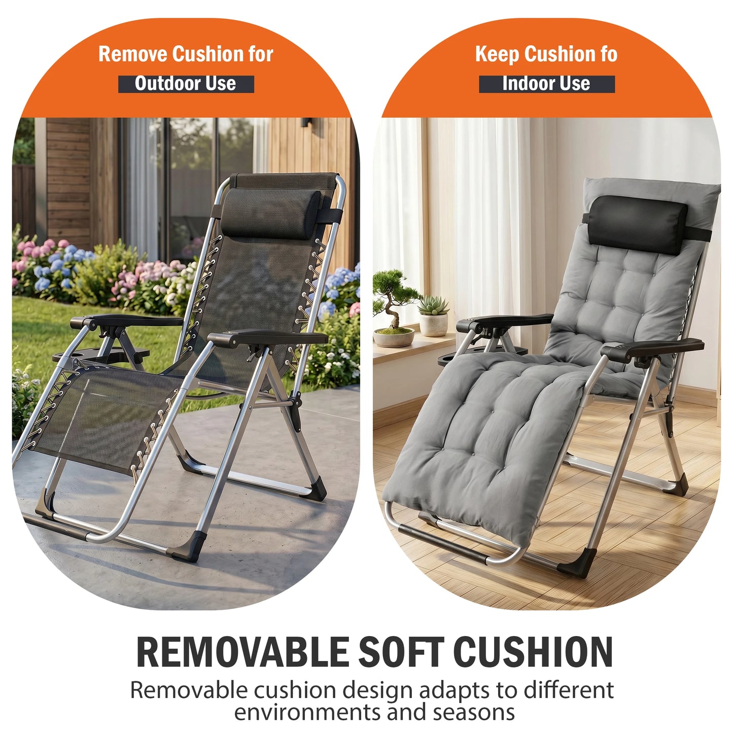 JHK Zero Gravity Reclining Camping Lounge Chair With Cup Holder Tray