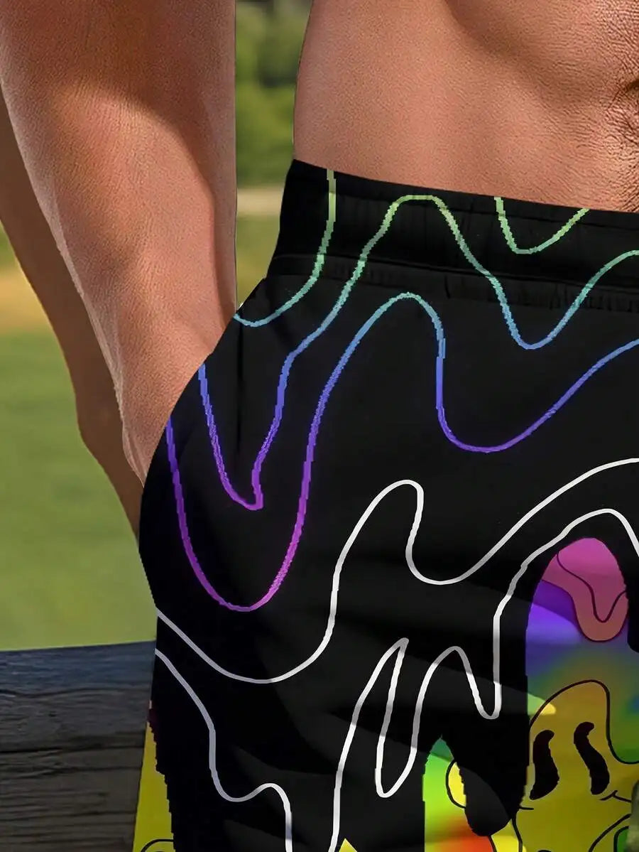 Mens Retro Psychedelic Mushroom Swim Trunks Quick Dry Adjustable Waist Beach Shorts