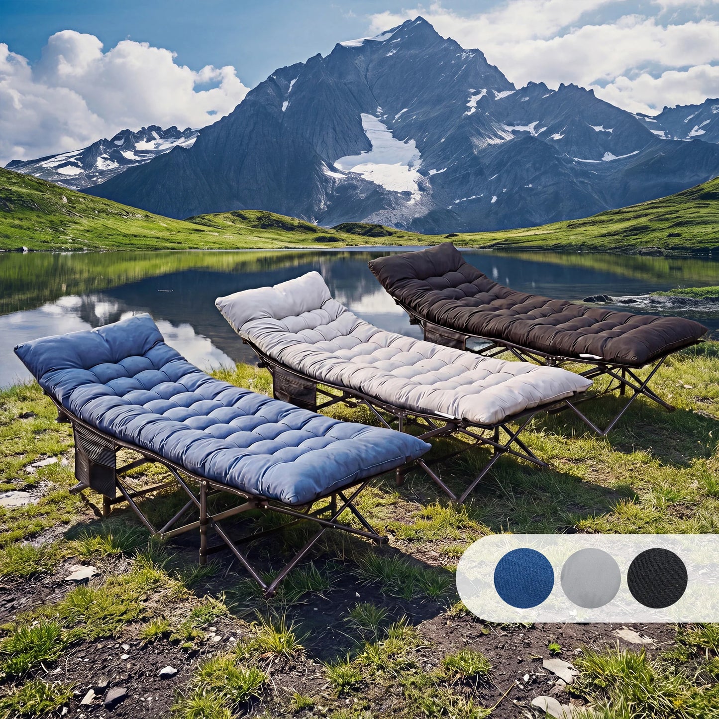 JHK Folding Camping Bed Lounge Chair Beach Portable Sturdy Frame