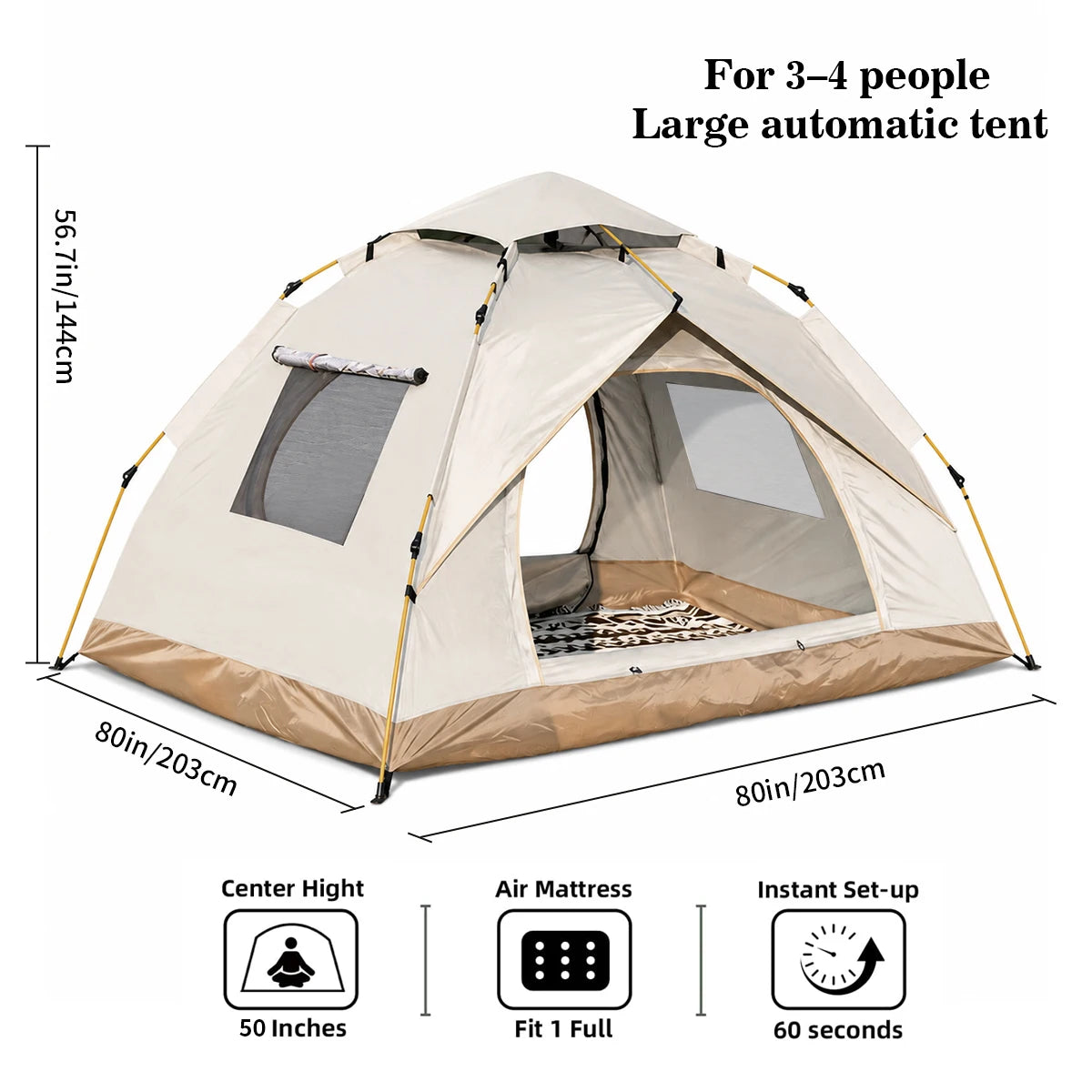 TRIBENEST Automatic Pop Up Camping Tent, Windproof Rain Resistant Shelter