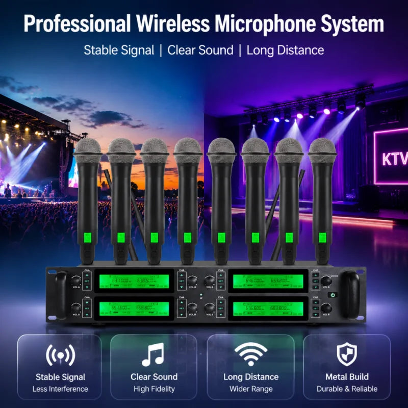 NXG 8-Channel UHF Wireless Microphone System With Eight Handheld Mics