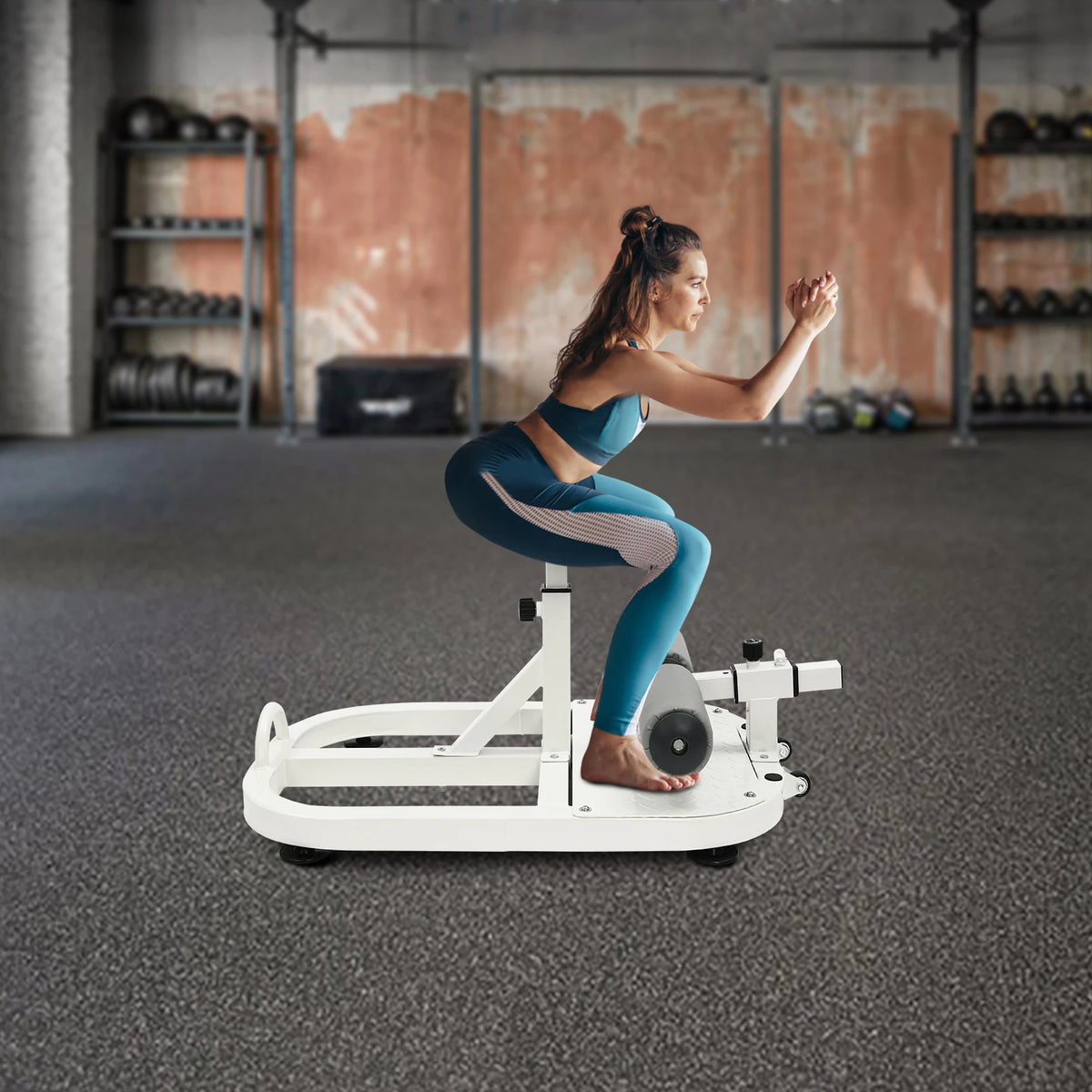 Multi-Function Deep Squat Bench, Home Gym Workout Station Leg Exercise Machine with Adjustable Depth 5 Settings, 551 lbs Capacity, for Squats Lunges Push-Ups, White