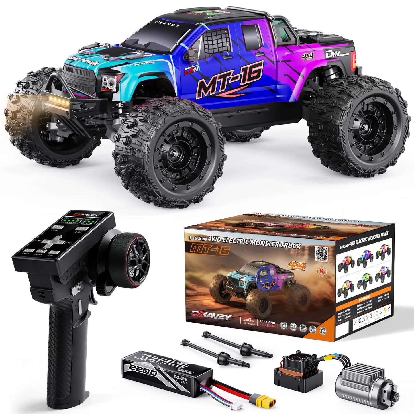 DIKAVEY 1 By 16 Brushless 4WD RC Monster Truck For RC Enthusiasts High Speed All Terrain 3S 2200mAh Battery Included