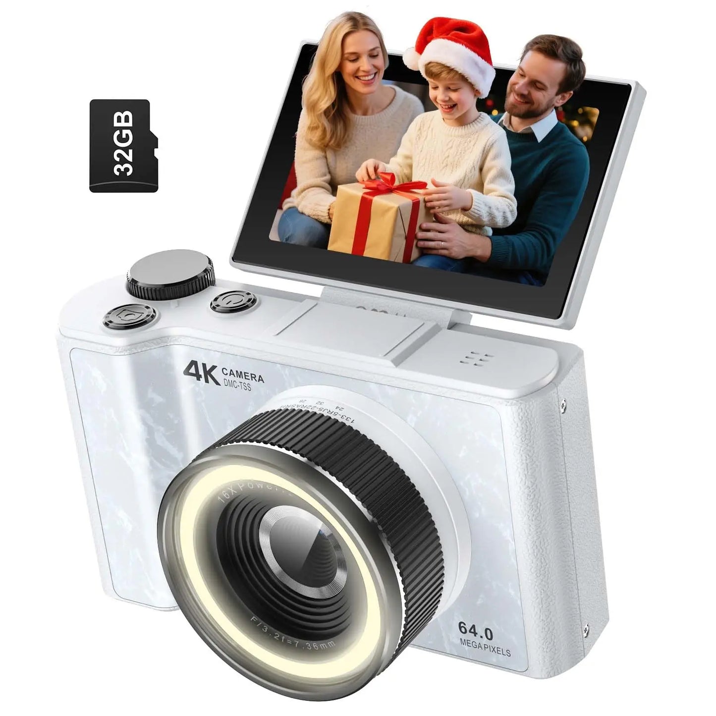 WO 4K Digital Camera With Ring Light And Flip Screen