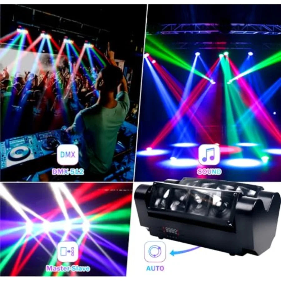 Spider Beam Moving Head DJ Light 8 LEDs RGBW Disco