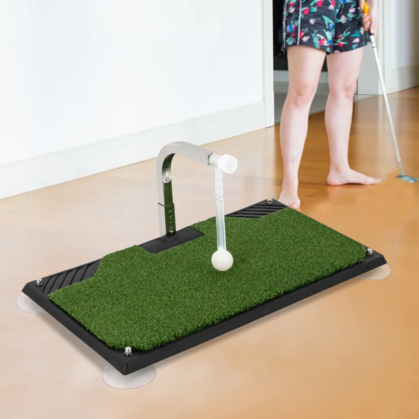 Foldable Indoor Golf Swing Trainer Mat With Auto Ball Return System 5 Level Tee Height Home Practice