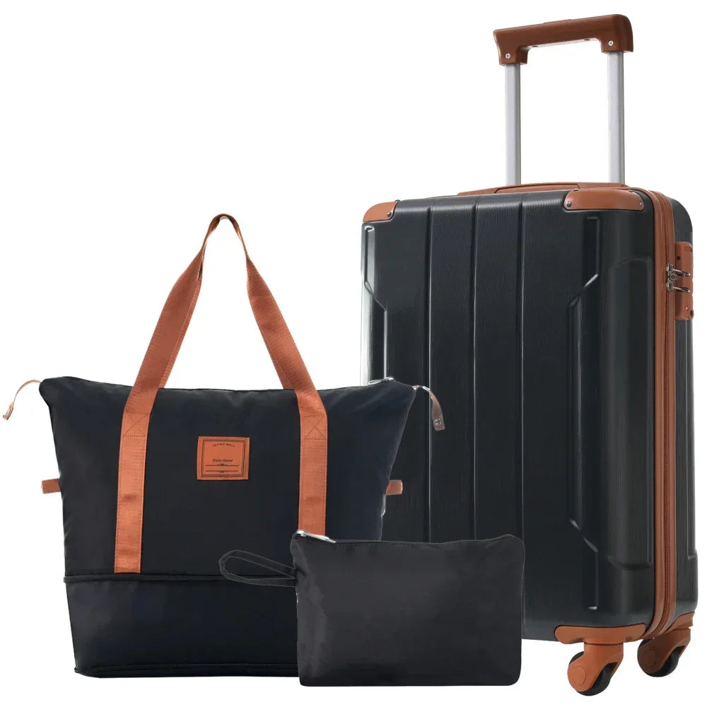 Three Piece Carry On Luggage Set With Spinner Wheels ABS Hardside