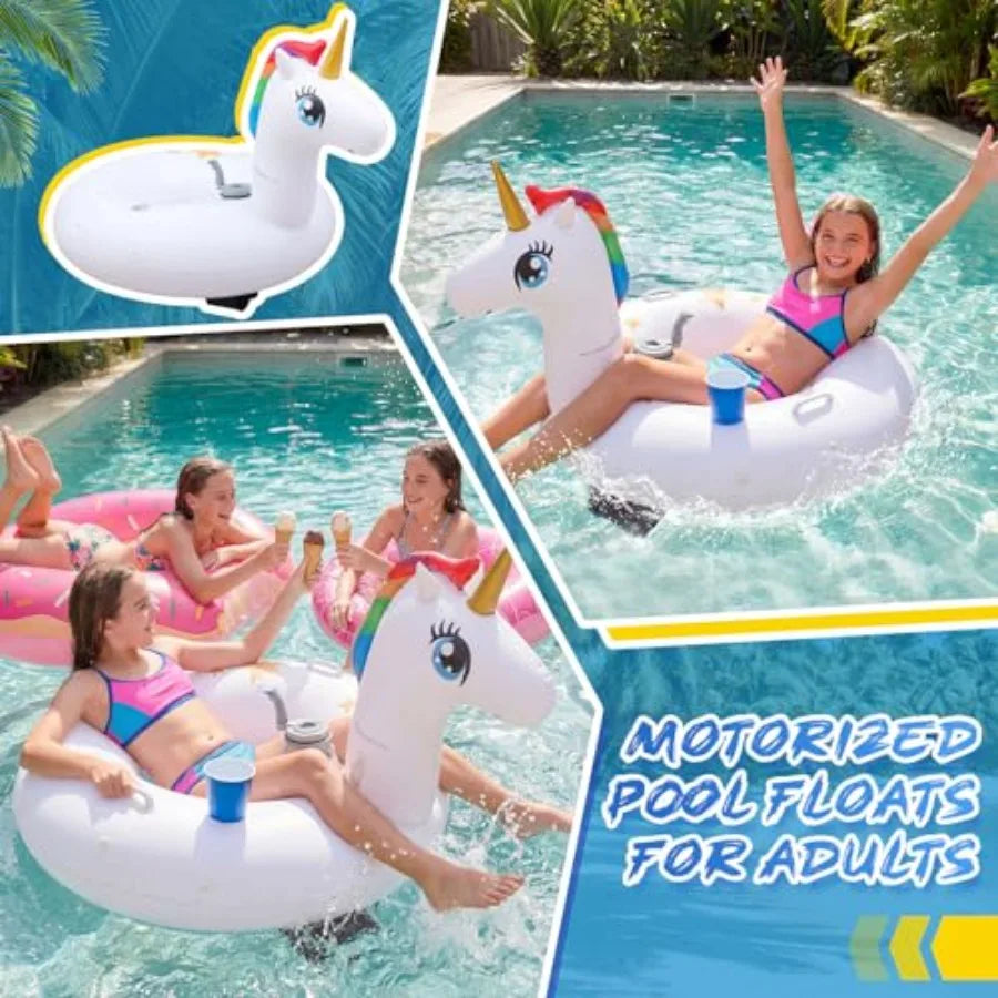Motorized Pool Float For Adults With Electric Propulsion And Pusher Handles Cup Holder PVC Lounger