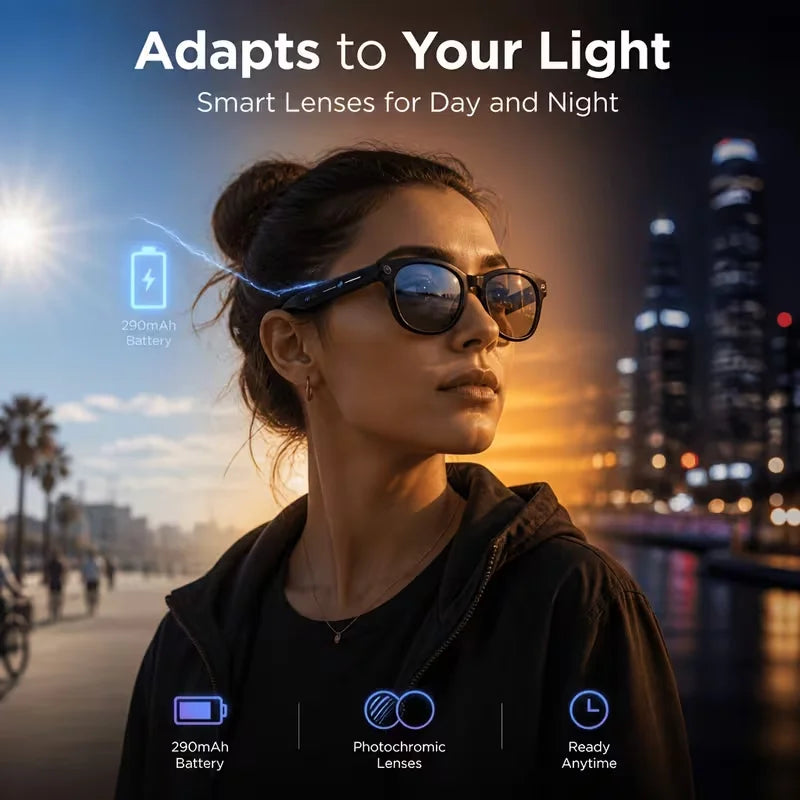 Smart glasses with a camera, 8-megapixel HD resolution, 3 interchangeable lens options, image stabilization, photo and video cap