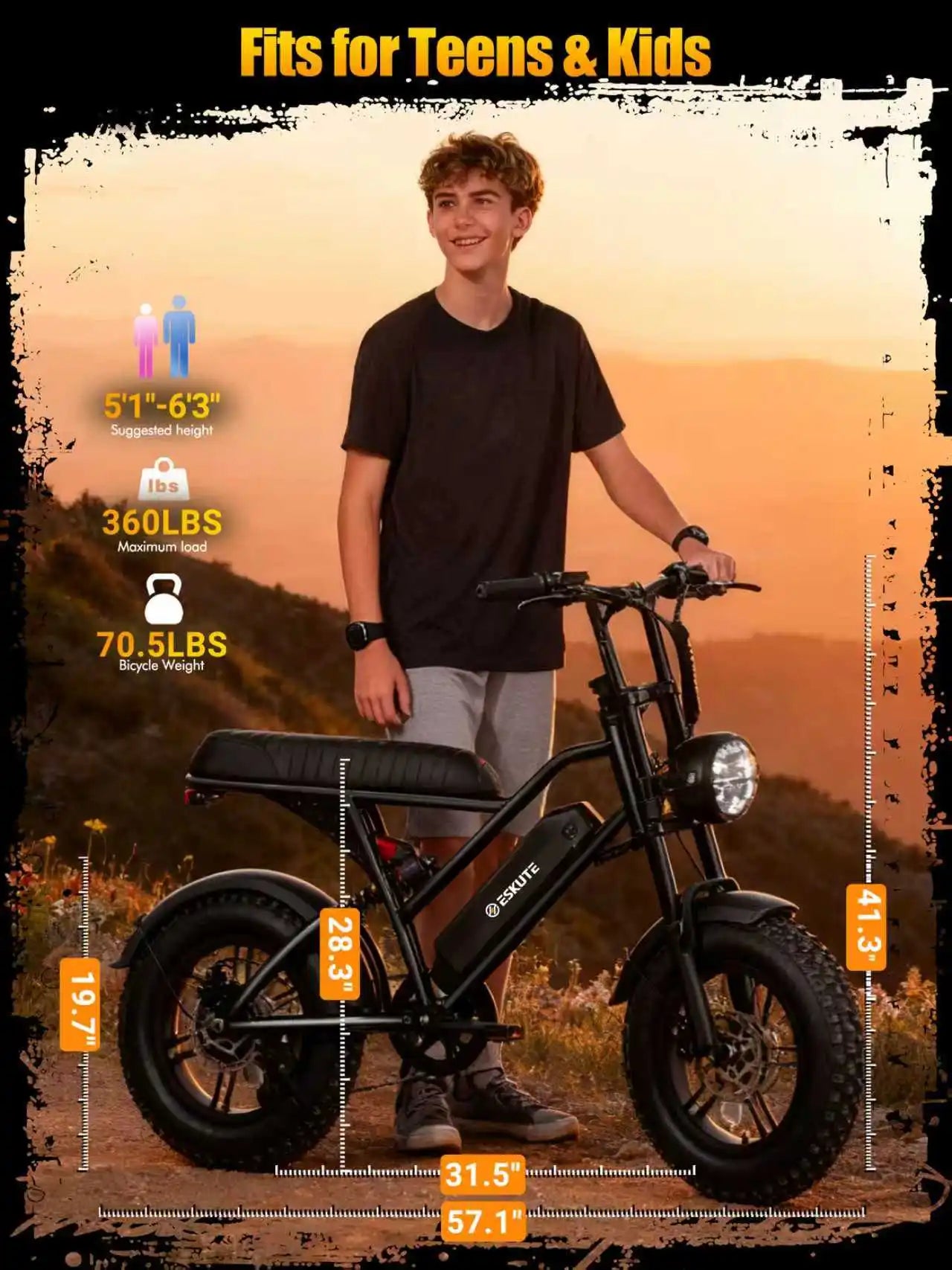 Eskute V100 Electric Bike With 1500W Peak Power And Dual Suspension Fat Tire E Bike For Off Road And City Commutes