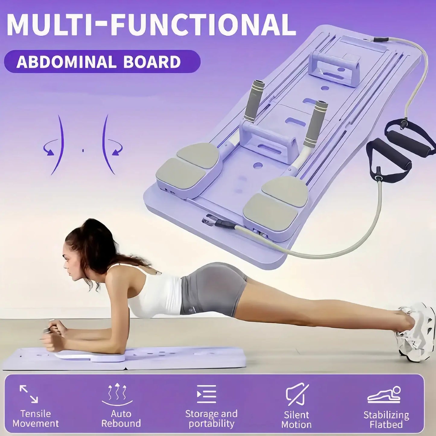 Foldable Pilates Sliding Board With Resistance Bands Portable Core Trainer
