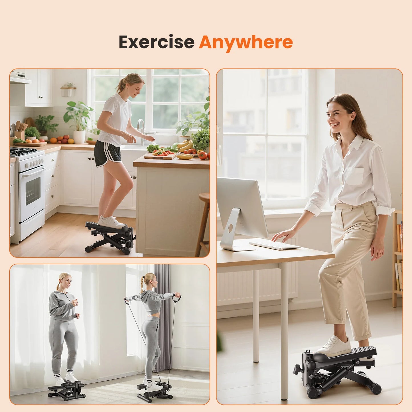 Hydraulic Mini Stepper With Resistance Bands And Digital Display