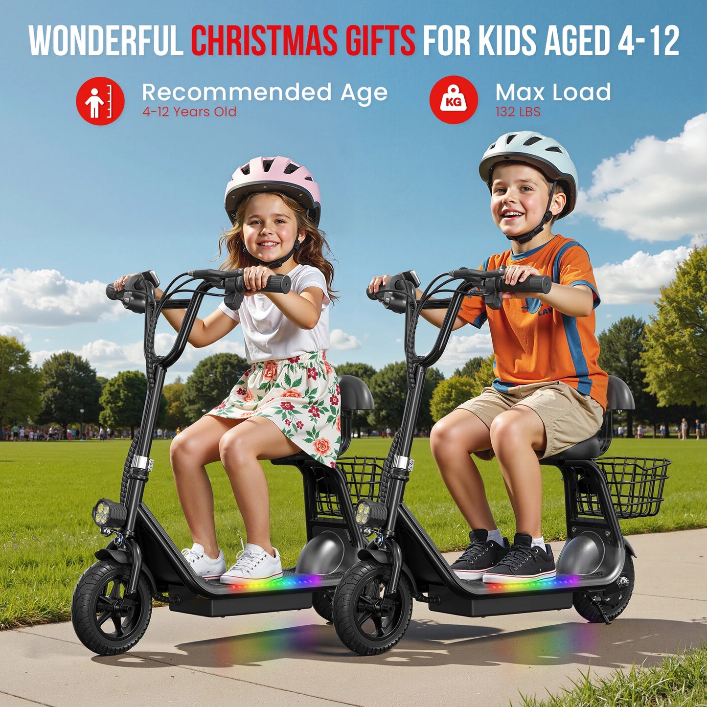 Spacewalk Electric Scooter For Kids With Seat Basket