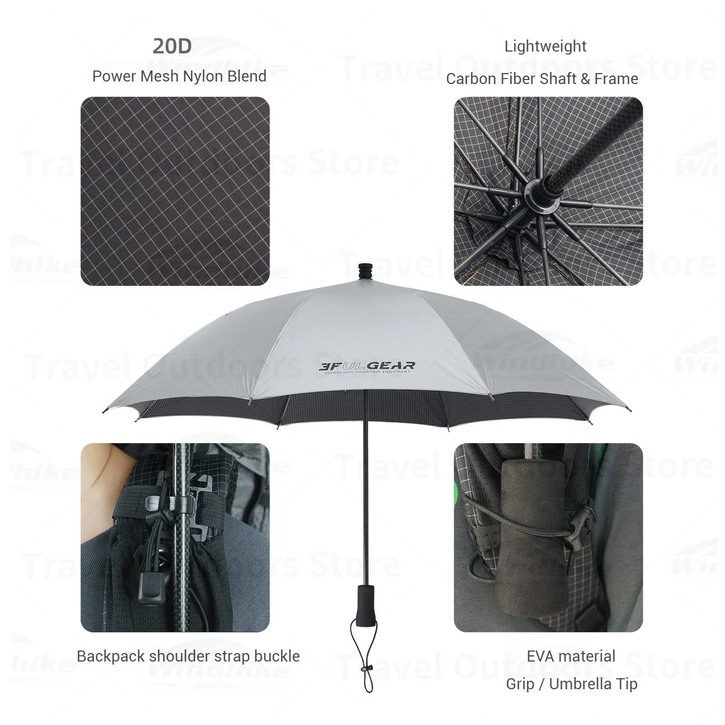 3 F UL GEAR Hiking Umbrella Carbon Fiber Ultralight Handsfree