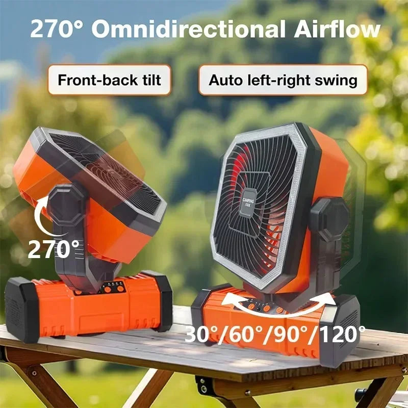 Outdoor Camping Fan With Bluetooth Speaker Portable Hook