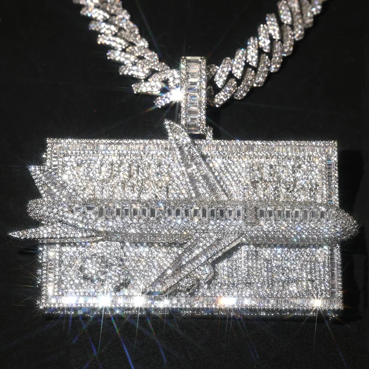 Lyee Cyee Iced Out Airplane Cash Stack Pendant Necklace