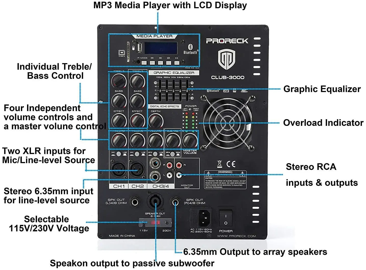 PRORECK Club 3000 4000W DJ Powered PA Speaker System