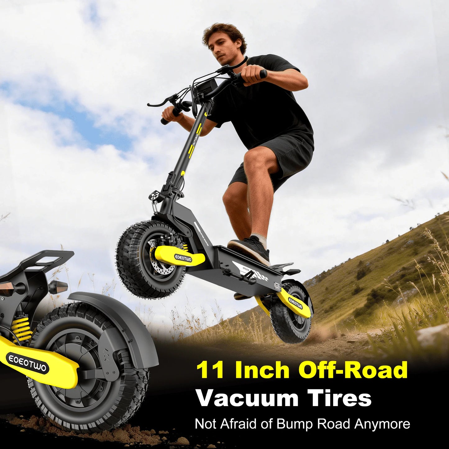 EOEOTWO 1200W Off Road Electric Scooter For Adults Long Range 30MPH 48V Foldable All Terrain Ready Tubeless 11 Inch