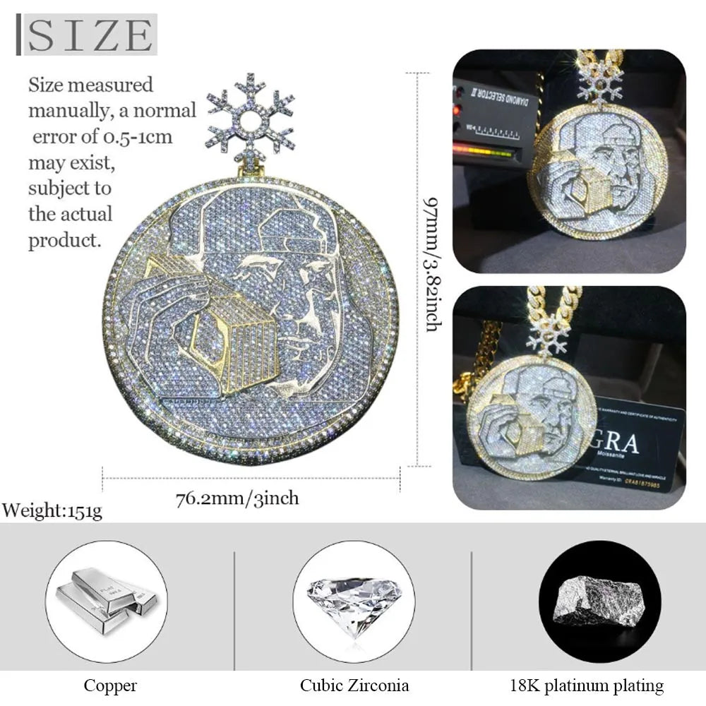 Lyee Cyee Iced Out 3D Gold Plated Pendant Necklace Jewelry