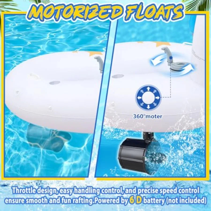 Motorized Pool Float For Adults With Electric Propulsion And Pusher Handles Cup Holder PVC Lounger