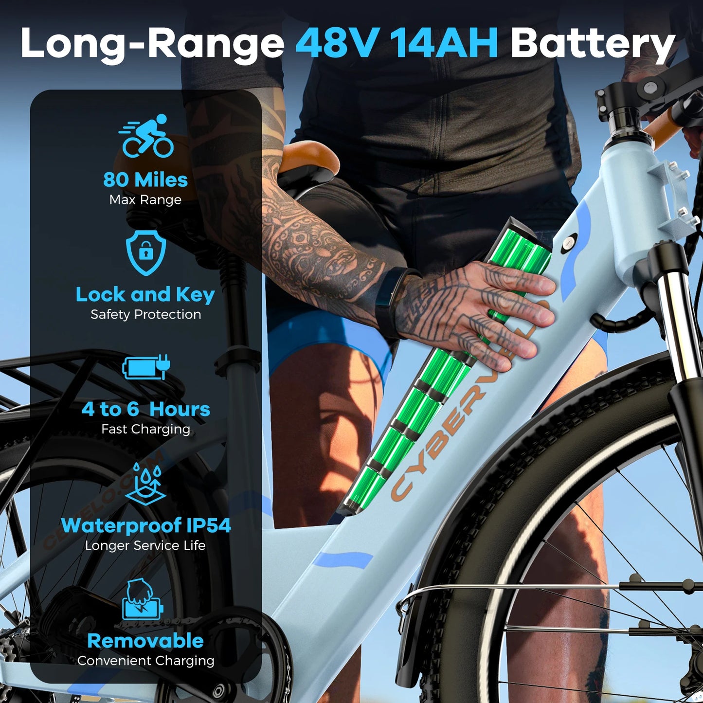 CYBERVELO Urban Commute Ebike Electric EK2 48V 1000W Motor