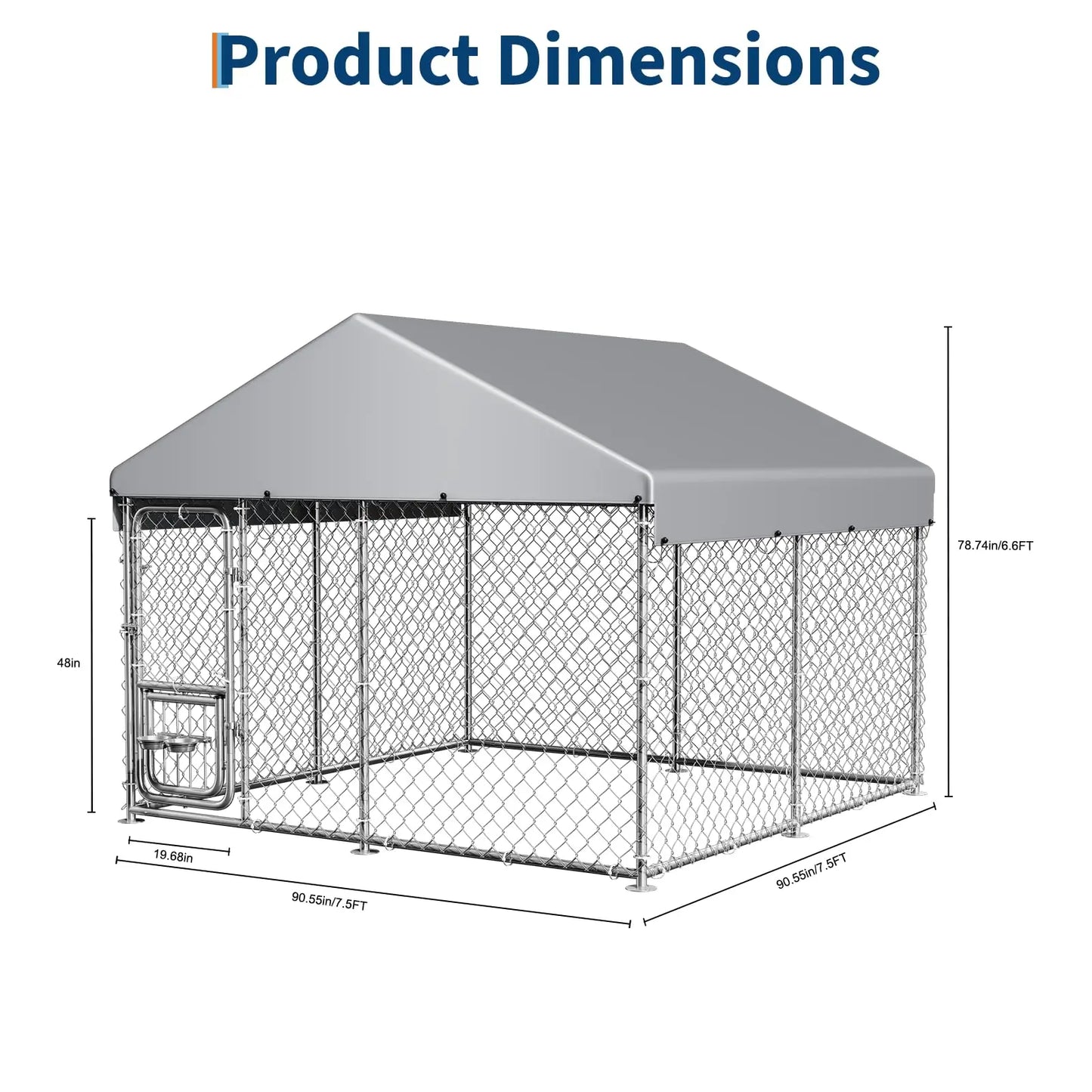 DishyKooker Heavy Duty Outdoor Dog Kennel With Roof Cover Lockable Feeding Door For Large Dogs
