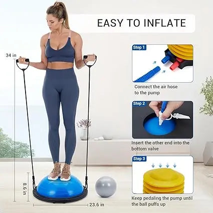 Half Exercise Ball Trainer Non Slip Base With Elastic Bands