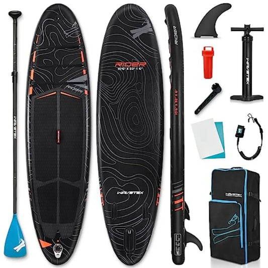 Inflatable Paddle Board Blue Gray For Outdoor Water Sports Ultra Light 17.4 Lb Wide Deck With SUP Camera Seat