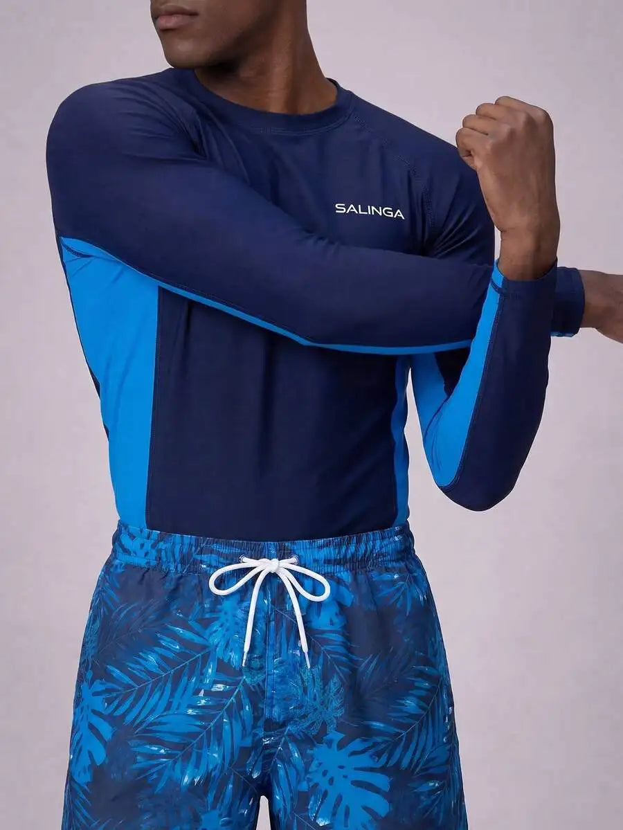 Mens Long Sleeve Rash Guard And Swim Shorts Set For Active Beachwear Durable Polyester Spandex