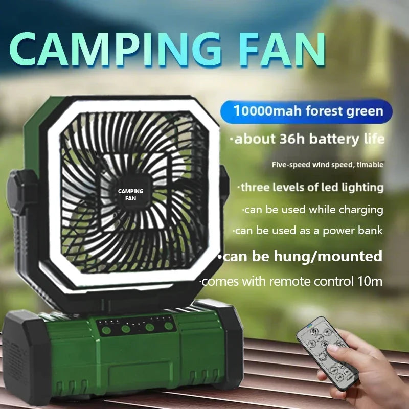 Outdoor Camping Fan With Bluetooth Speaker Portable Hook