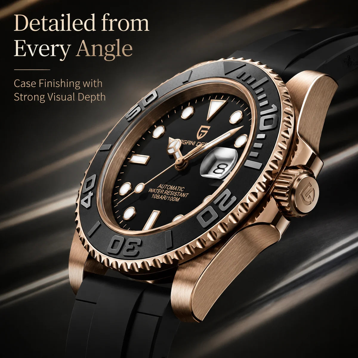 PAGANI DESIGN 2026 New 40MM Rose Gold Black Luxury Men Mechanical Watch Stainless Steel Sapphire Automatic Watch 100M Waterproof Watches for men