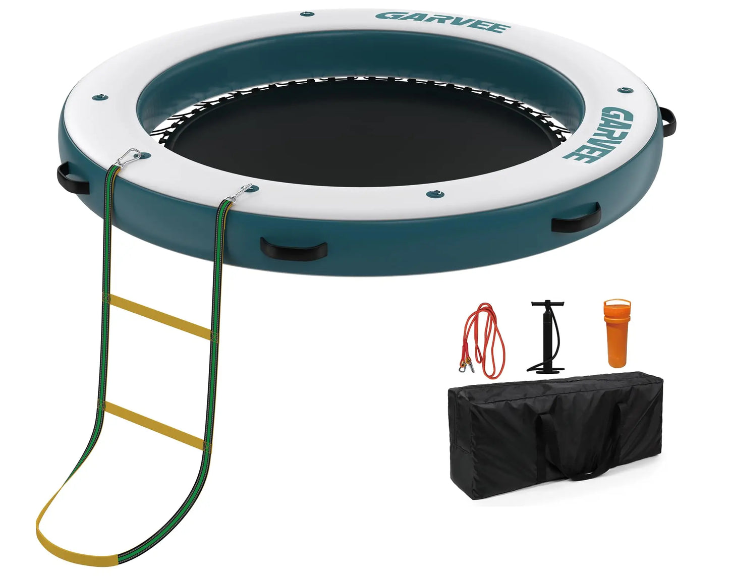 HiMISS 8Ft Inflatable Floating Dock With Non Slip EVA Mesh Swim Area Ultimate Dual Zone Platform For Lakes Pools Family