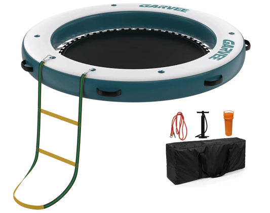 HiMISS 8Ft Inflatable Floating Dock With Non Slip EVA Mesh Swim Area Ultimate Dual Zone Platform For Lakes Pools Family