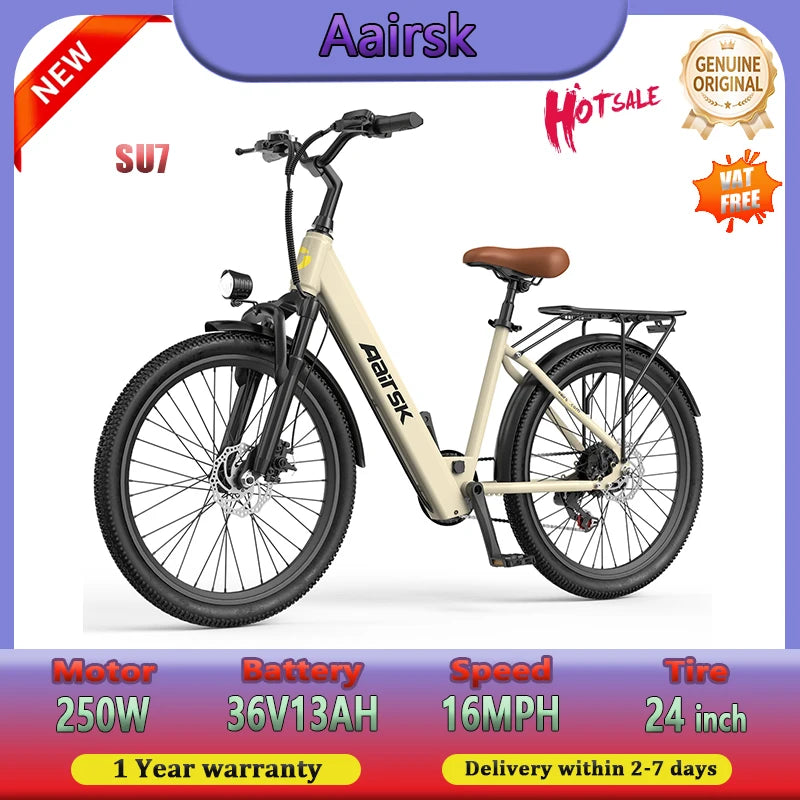 Aairsk SU7 Electric Bike 250W Motor 36V13Ah For City Commuters With 24 Inch Tires And NFC Key Security