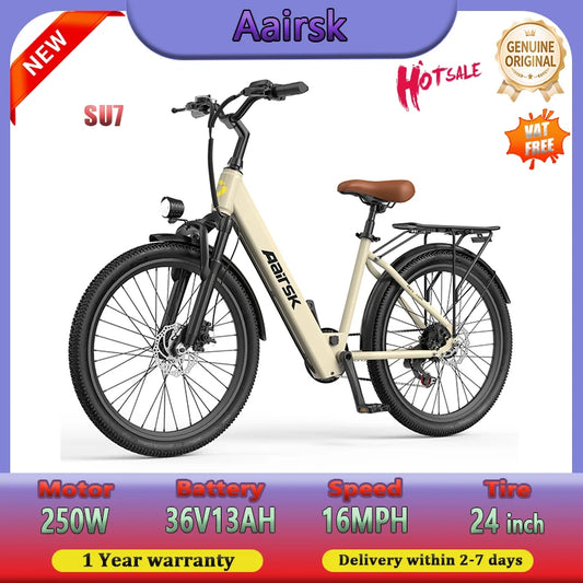 Aairsk SU7 Electric Bike 250W Motor 36V13Ah For City Commuters With 24 Inch Tires And NFC Key Security