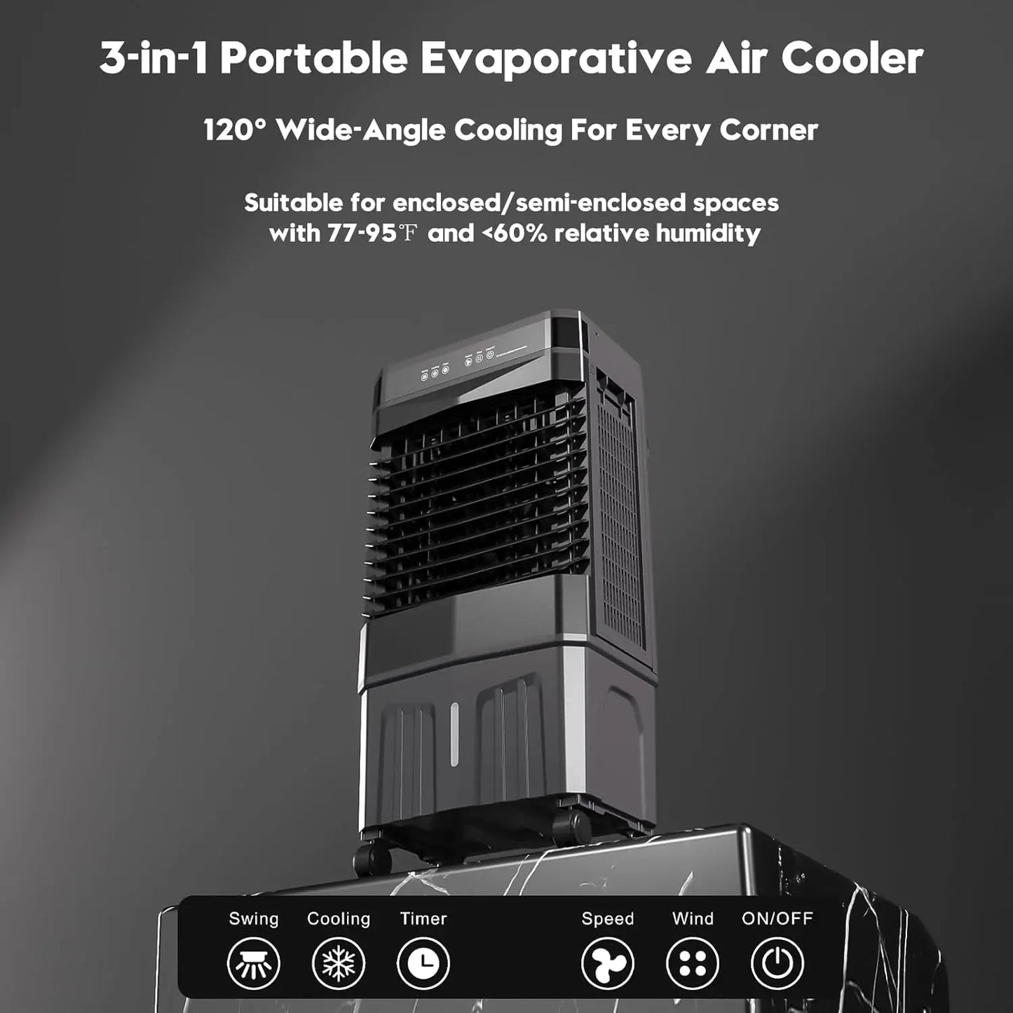 Portable Evaporative Air Cooler 1800 CFM With Water Tank And Oscillation