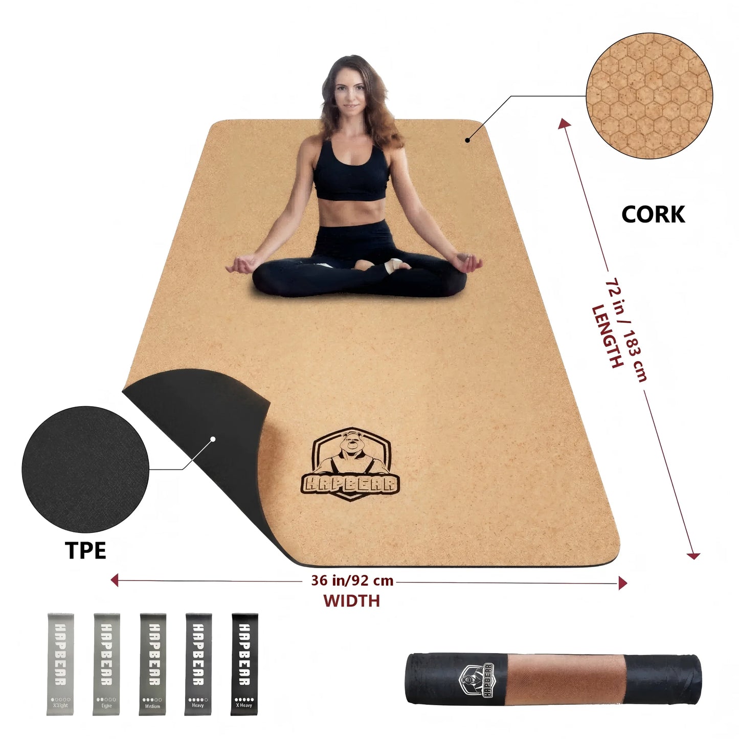 Hapbear Premium Cork Yoga Mat With Non Slip Carry Bag