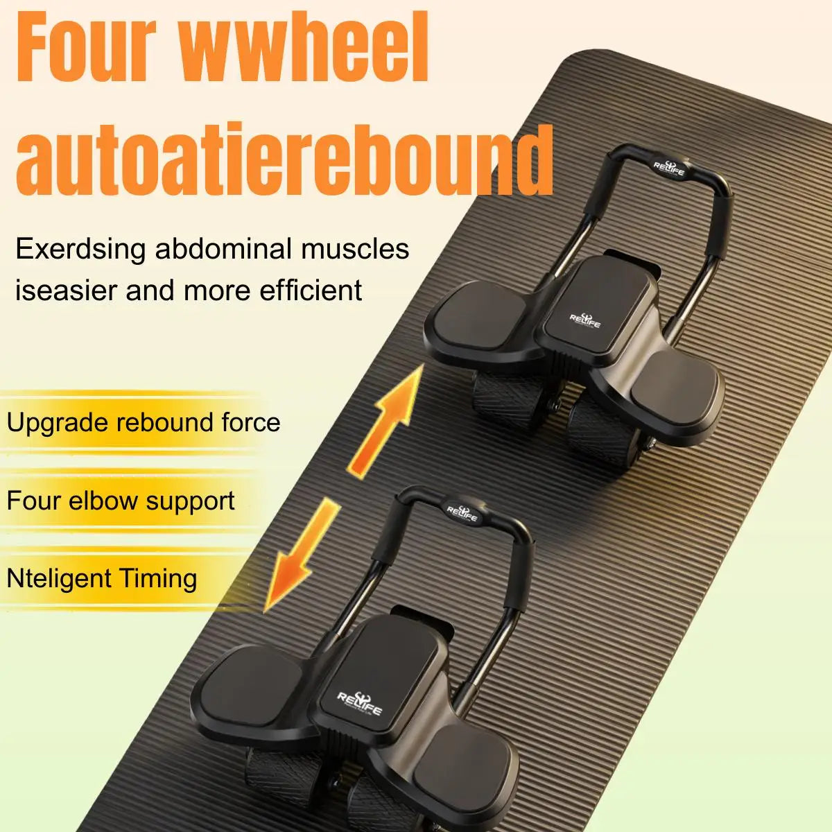 Four Wheel Automatic Rebound Ab Roller With Core Training Knee Pad