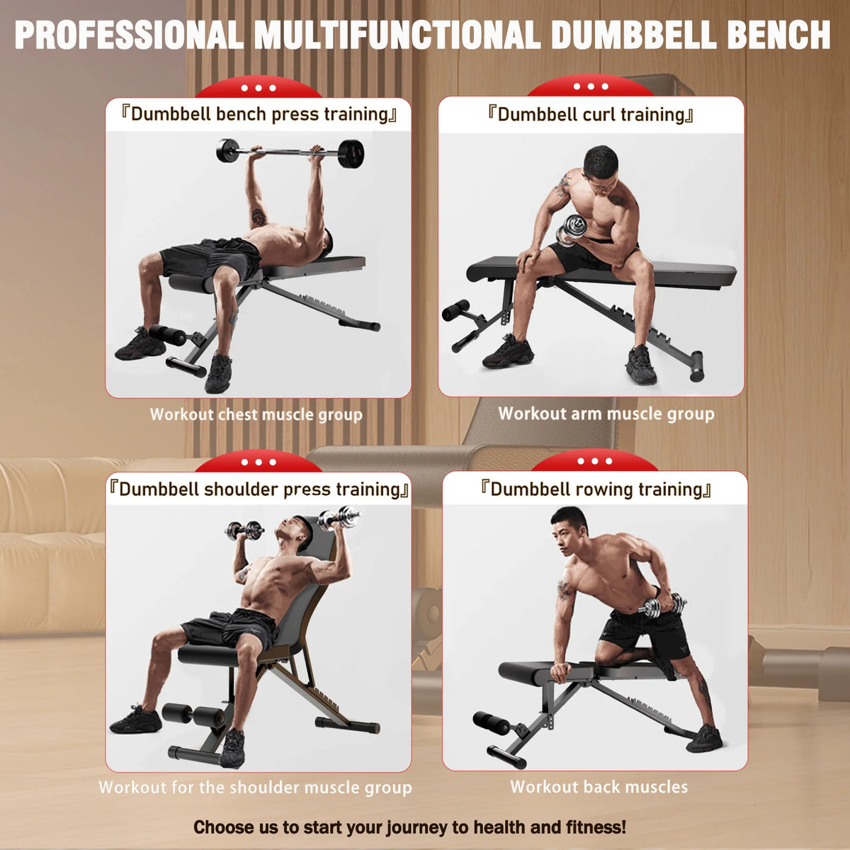 Foldable Adjustable Workout Dumbbell Bench Multifunctional Strength Training Incline Bench with Extended Back 1000lbs Full Body