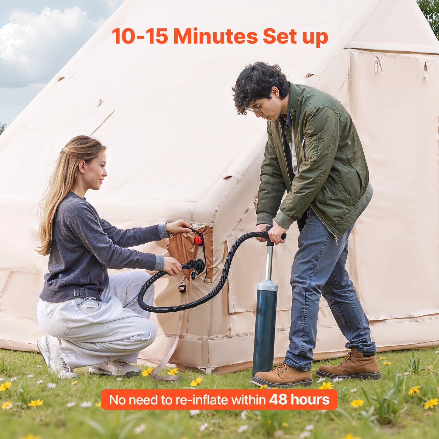 SucceBuy Inflatable Camping Tent With Hand Pump And Stove Jack