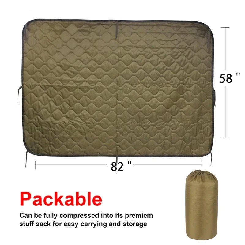 Tactical Water Repellent Poncho Liner Quilted Blanket For Camping Hunting