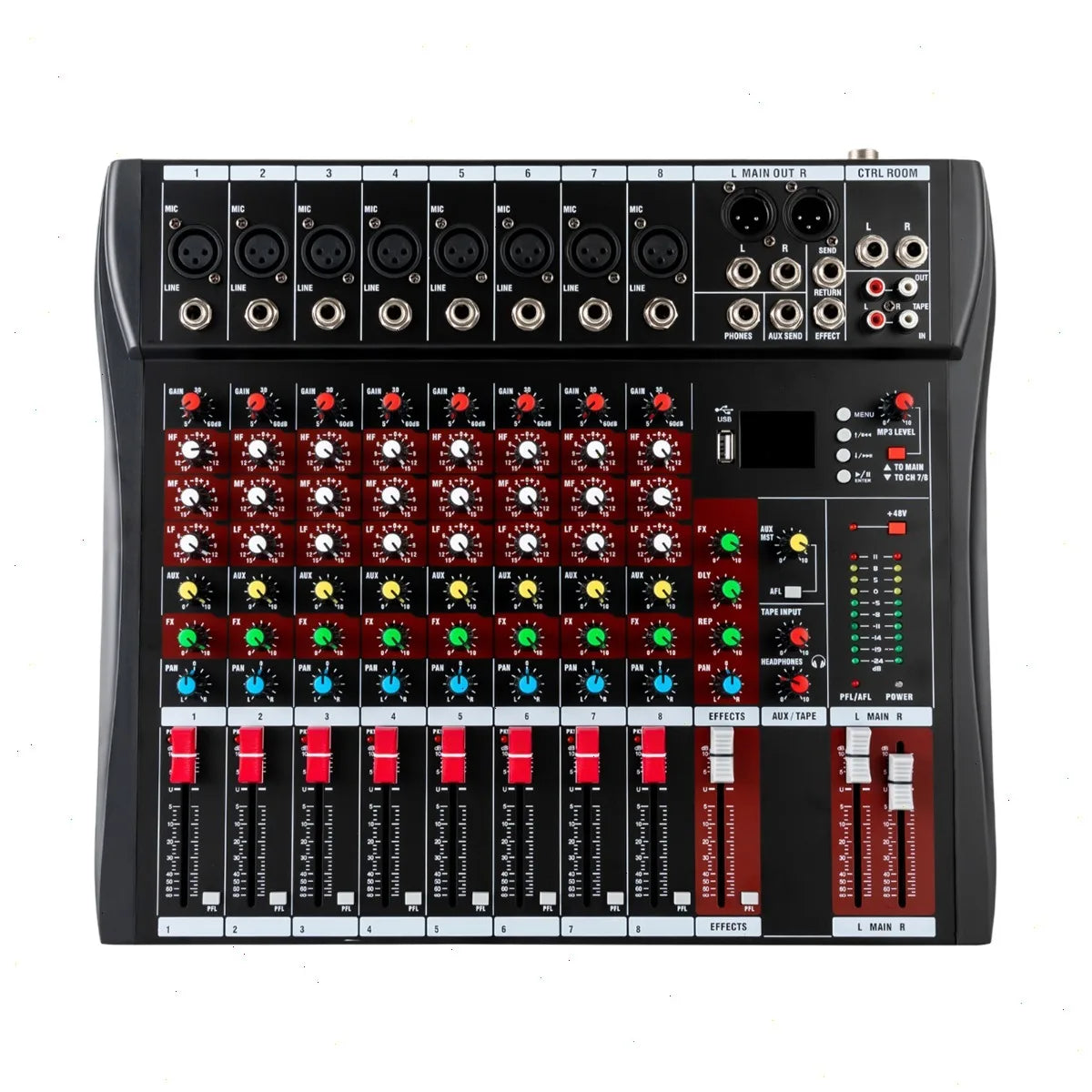 Bymaocar 8 Channel Mixing Console USB Bluetooth Studio Mixer For PC Recording