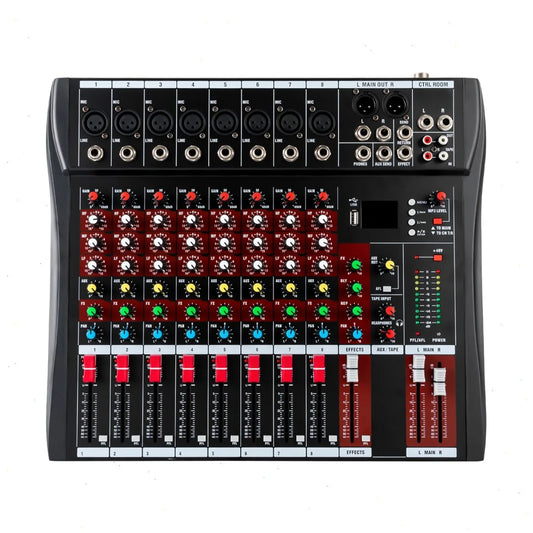 Bymaocar 8 Channel Mixing Console USB Bluetooth Studio Mixer For PC Recording