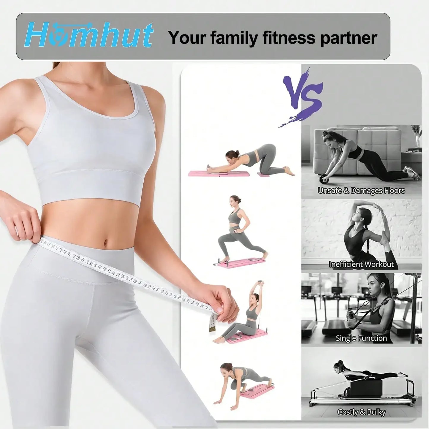Foldable Pilates Sliding Board With Resistance Bands Portable Core Trainer